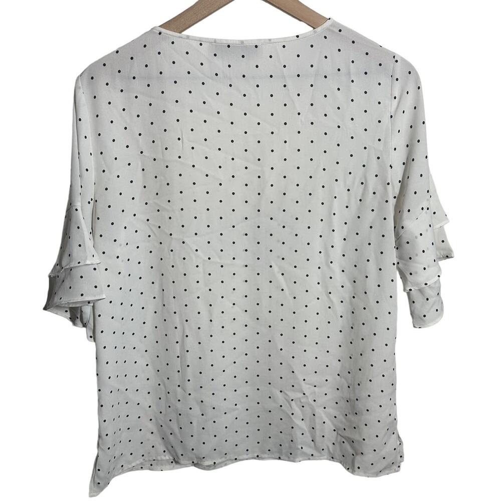 Loft Women's White Black Polka Dot Sheer Blouse Size Small Ruffle Sleeve Preppy - Picture 4 of 7